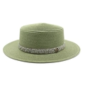 Close-up of moss green boater hat with rhinestone band and metallic M buckle detail - M (56-58cm) / Dark Green
