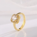 Verstelbare vergulde koperen ring met een grote ronde zirkonia en halo-zetting - A-Vierkante Halo Zirkonia