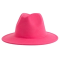 Close-up of bright rose pink fedora hat showing refined felt texture and classic wide brim - M (56-58cm) / Rose Red