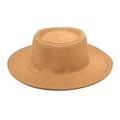 Minimalistischer hellbrauner Strohhut mit flacher Krone und breiter Krempe für Sonnenschutz - M (56-58cm) / Khaki
