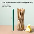 Green wide disposable straws in individual kraft paper wrap for bubble tea drinks - 12*210mm Pointed Thick Green Straws-100pcs Kraft Paper Wrap