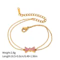 18k gold plated stainless steel double layer bracelet with pink zircon bow charm - Pink Butterfly Style (JDB2312008)