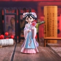 Pink and blue Tang Dynasty girl figurine holding a floral fan in a classical style - 1218-2D Medium with Fan