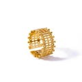 Golden mesh open ring featuring an irregular hollow texture and decorative small beads - Hollow Mesh Crown Shape (FJ36167D0W0)