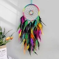 Rainbow bohemian dreamcatcher with colorful natural feathers for wall decoration - Finished Product / Rainbow Colorful