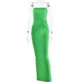 Detail view of the elegant green backless maxi dress with stylish waist knot and slim fit - S / Green