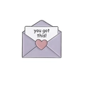 Spilla a busta in smalto viola con slogan you got this e dettaglio cuore rosa - Busta Viola-you got this!-Cuore