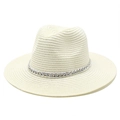 Elegant cream panama straw hat with a silver metal chain band for outdoor sun protection - M (56-58cm) / Cream