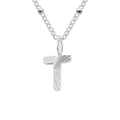 Polished silver stainless steel T-letter pendant necklace with radial texture design - Letter T / Silver