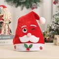 Red velvet Christmas hat with Santa Claus embroidery and festive holly berry details - Adult Blinking Hat