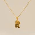 Collier doré en acier titane avec pendentif lettre R et gravure rétro bohème - Lettre R