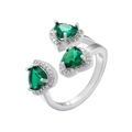 Anello in argento con tre pietre verdi a forma di cuore e cristalli scintillanti - Platino Zircone Verde