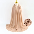 Elegant nude pearl chiffon long scarf with soft texture and matching fabric detail - Beige