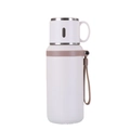Minimalist white 316 stainless steel vacuum insulated bottle with handle and brown strap - 600ml / Off White