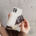White litchi grain leather phone case with integrated card holder and matching lanyard - White / iPhone 7