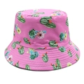 Close-up of pink bucket hat featuring cactus prints and detailed stitched brim - M (56-58cm) / Light Purple