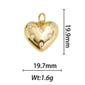 Détail du pendentif cœur plaqué or 18k avec zircon et dimensions 19,9mm par 19,7mm - Pendentif Cœur Doré avec Zirconia (DZ-156)