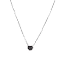 Minimalistische silberne Halskette mit einem herzförmigen schwarzen Edelsteinanhänger - Silber + Schwarzer Strass