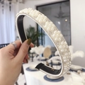 Sparkling white pearl and rhinestone wave headband with a soft black inner lining - 191212 White (White Pearl Flower)