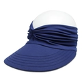 Detailed view of navy blue pleated fabric sun visor hat for women outdoor sports beach - One Size / Navy Blue