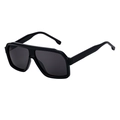 Classic square black flat top sunglasses for men with thick frame and dark grey lenses - Glossy Black Frame Grey Lens