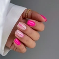 Glossy rose pink and creamy white press-on nails with fine lines and silver glitter accents - Bz1499 Qihua Yushu / Jelly Glue + Nail File