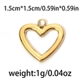 Polished golden hollow heart-shaped stainless steel charm with 1.5cm dimension details - TP0762-Gold-1.5x1.5cm