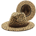 Classic leopard print wide brim felt fedora hat with brown leather band and wide flat brim - M (56-58cm) / Brown Leather Band Stitched Craft Leopard Fedora (14)