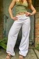 Women's white high waisted wide leg trousers with hollow out embroidery and elastic band - XS / Bottoms / White