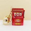 Mini red lucky slot machine keychain with golden bell and metal ring accessory - Red Gradient Textured Sticker With Gold Clasp And Bell / 1000 Minimum Order