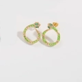 Snake hoop earrings in gold with green enamel scales and micro-pave zircons - Green
