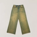 Classic retro wide-leg denim jeans with heavy wash and distressed ripped details - XS / Cheese Color