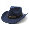Détail d'un chapeau de cowboy bleu marine en laine avec bande en cuir et rivets vintage - M(56-58cm) / Bleu marine