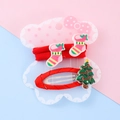 Christmas hair clips set with pink socks hair ties and green tree clip on display card - Xmas Tree Sock Style (8#)