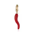 Detailed view of a red chili pendant with 18k gold-plated clasp and cubic zirconia - Chili