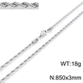 Sleek 3mm silver stainless steel rope chain necklace with 850mm length and lobster clasp - 3mm-85cm(KN201807-Z)