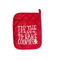 Presina natalizia rossa trapuntata con scritta 'Tis the season to bake cookies' e omino di zenzero - È la stagione per cuocere i biscotti