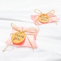 Pink pillow-shaped gift box with natural hemp rope and Thank You tag for weddings - Box with Hemp Rope / Pink