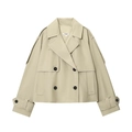 Khaki short double-breasted windbreaker jacket with lapel collar in a flat lay view - XS / Khaki