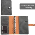 Dark grey A6 leather binder with soft lychee texture and six-ring metal binder mechanism - Dark Grey Shell