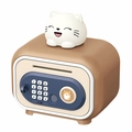 Kids digital savings bank with fingerprint scanner and cartoon cat in beige and blue - Cat Doll Style / Tan