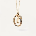 Gold letter C necklace with colorful zircons inlay in oval pendant for women - Gold C