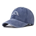 Washed vintage baseball cap with sun embroidery in faded blue cotton canvas - Navy Blue