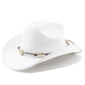 Detail of white suede cowboy hat featuring star metal studs and blue bead headband - M (56-58cm) / Pure White