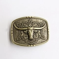 Retro golden bull skull belt buckle with Western cowboy style floral relief patterns - BK012 Antique Bronze Color Longhorn Bull