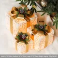 Three-piece set of white plush Christmas gift boxes with warm LED lights and gold bows - Type G/White Plush Gold With Lights 3PCS Set