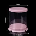 Pack of 5 pink mini cupcake boxes with clear plastic display and dimensions - Round Transparent Cake Box 2 Inch Pink 5Pcs