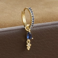 Macro detail of gold-plated hoop earring with teardrop blue zircon on brown leather - Gold-Dark Blue Waterdrop Drop / 1PC