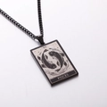 Vintage black stainless steel Pisces zodiac square pendant necklace for men with tarot style - Pisces / Black