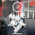 Handmade white dream catcher car hanging with delicate feathers and transparent beads - Car Pendant / White